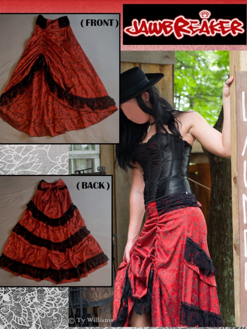 Jawbreaker Ruffle Lace Red Skirt, Small